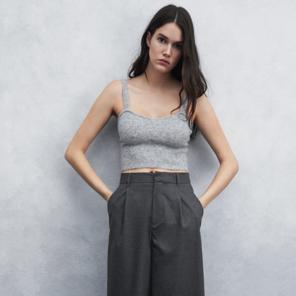 Zara Cropped Knit Tank Top in Gray - Picture 3 of 3